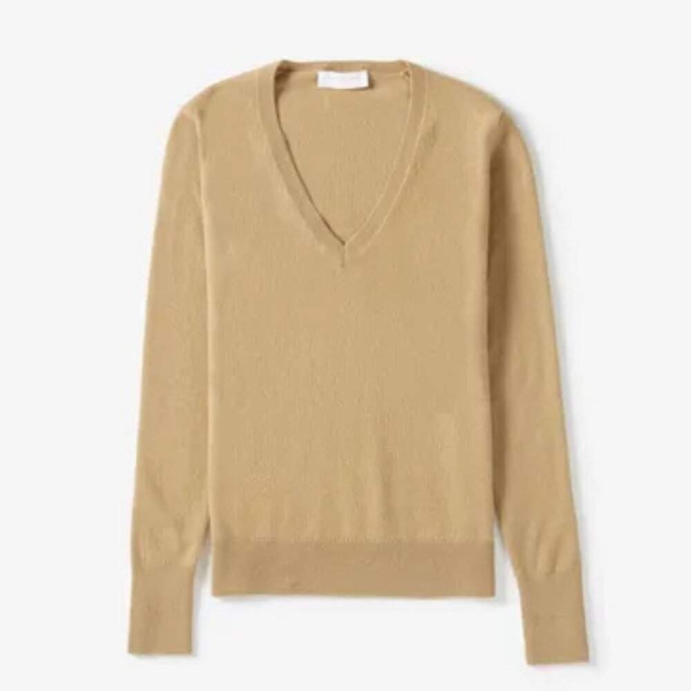 Everlane Camel V Neck 100% Cashmere Sweater Size Small 41943